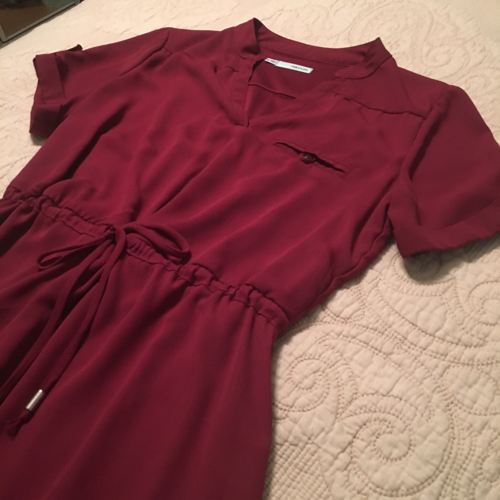 Maurice’s crimson chiffon dress
